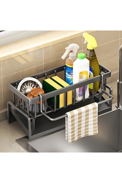 Cozy Nest حامل إسفنجات حوض المطبخ مع صينية تصريف أوتوماتيكية، منظم حوض المطبخ وحامل الحمام