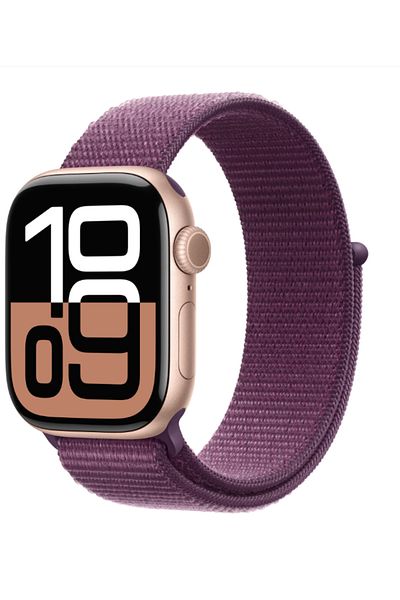 Apple Watch Series 10 GPS 42mm Rose Gold Aluminium Case with Plum Sport Loop