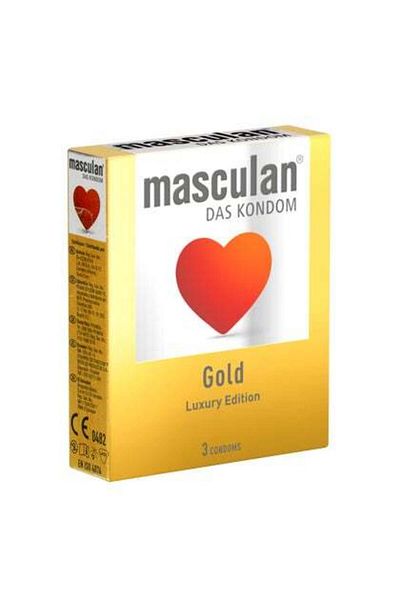 Masculan Gold; goldfarben, Vanilleduft, 53 mm, befeuchtet, 3 Stück (3 Kondome)