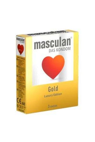 Masculan Gold; goldfarben, Vanilleduft, 53 mm, befeuchtet, 3 Stück (3 Kondome)
