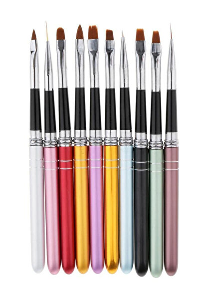 MACON 10-Piece Color Handle Nail Art Brush Set | Fine Detail Brushes for Acry...