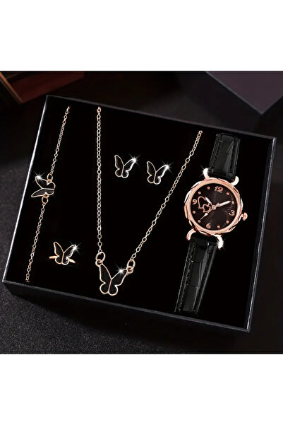 SOWOO WATCH Kadınlar İçin 6 Parça Set Şık ve Zarif Kuvars Saat, Kolye, Küpe, ...