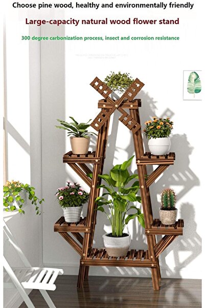 genric FFD Windmill Wooden Multi-functional Fleshy Flower Plant Display Stand Storage Rack