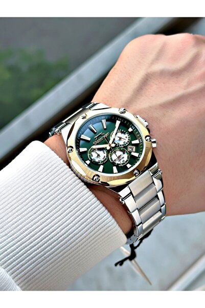 Slazenger 10 Atm Waterproofness Silver-Green Color Steel Cord Steel Case Men Wrist Watch 2501.04Mr