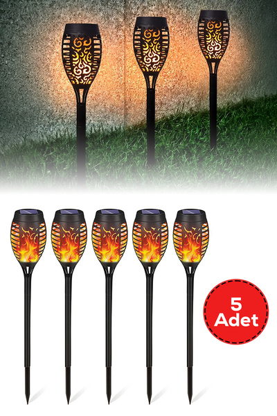 ALFAGİFT 5’li Güneş Enerjili Alev Efektli LED Meşale | Solar Bahçe Aydınlatma...