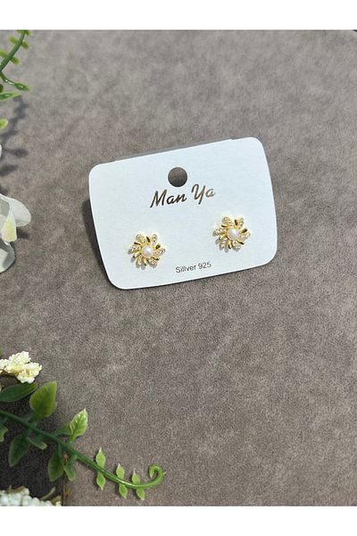VİYA Gold Flower Motif Steel Earrings