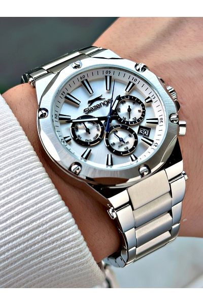 Slazenger 10 Atm Waterproofness Silver Color Steel Cord Steel Case Men Wristwatch 2501.01Mr