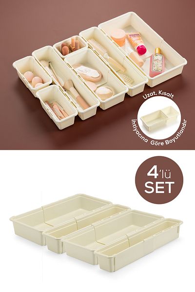 Vienev Set of 4 Adjustable Drawer Organizer Boxes – Extendable and Shortenable Organizer Set