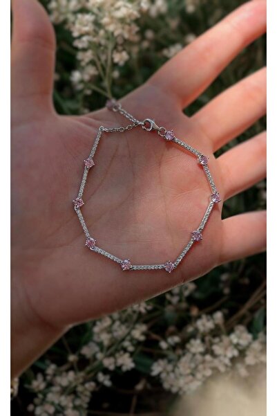 Erer Gümüş Gümüş açık pembe taşlı su yolu bileklik hs25h32