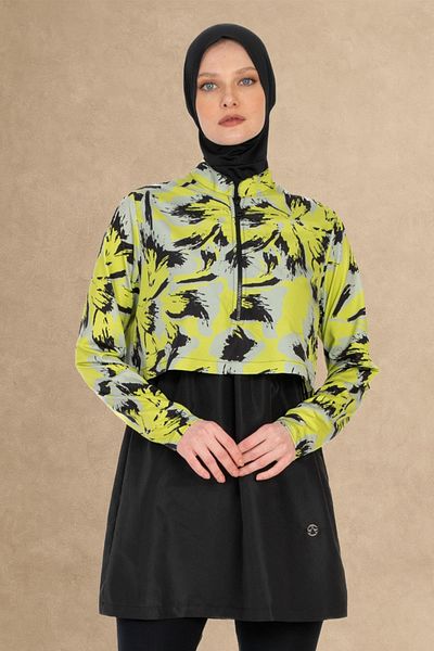 InStyle Μαύρο μαγιό Hijab με αφηρημένο σχέδιο 4 τεμαχίων