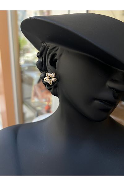 VİYA Gold Flower Motif Steel Earrings