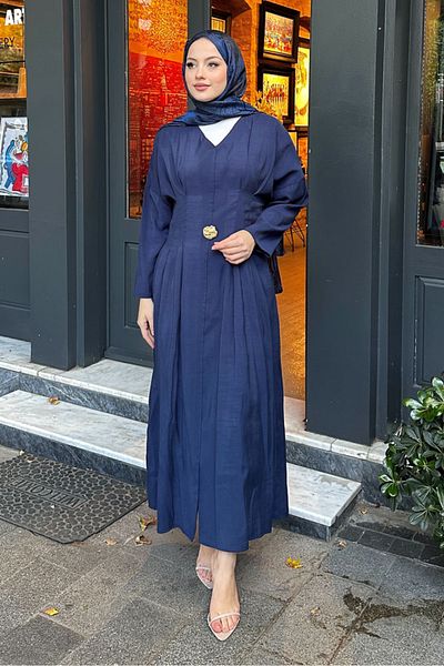 Ovn. Milan Pile Detailed Dress - Navy Blue
