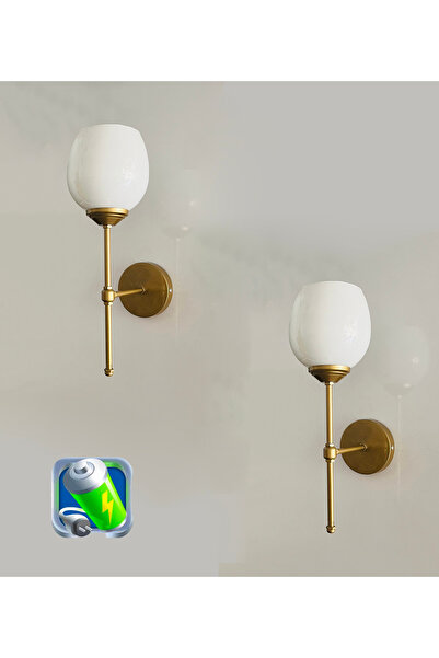 gaziantepavize Şarj Et Kullan Feza Şarjlı Pilli Aplik Siyah Kasa Beyaz Camlı Metal Modern Ayna Aydınlatma -2 Adet