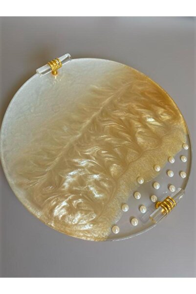 Violeta Epoksi İncili Yuvarlak Gold Kulp Tepsi Söz Nişan Damat Sunum Tepsisi ...