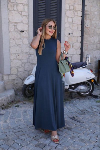 JANES Rochie de damă cu mâneci zero, cu decolteu, din viscoză