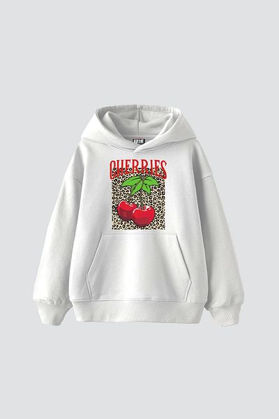 Sekizbiraltı Λευκό φούτερ με στάμπα με στάμπα Cherry Leopard Oversize Unisex
