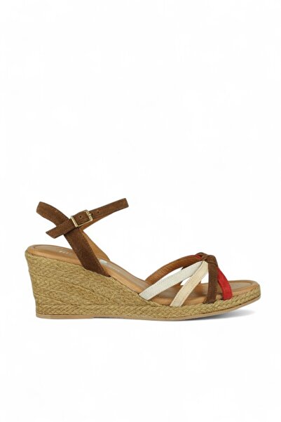 Fitbas 1314 160 Γυναικεία Σανδάλια Μεγάλου & Μικρού Μεγέθους Μπεζ Κόκκινο Σουέντ