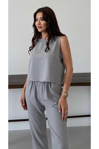 mor butik Purple Boutique Women's Gray Design Double Set Arya01001