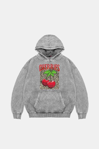 Sekizbiraltı Cherries Leopard Oversize Unisex Πλενόμενο λευκό κουκούλα