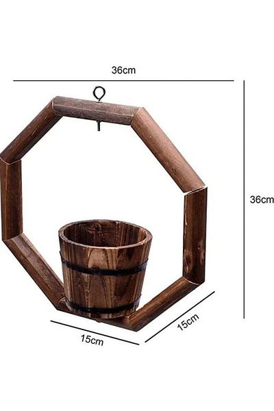 genric FFD Rustic Wooden Hanging Flower Pot - Wall-Mounted Decorative Vase