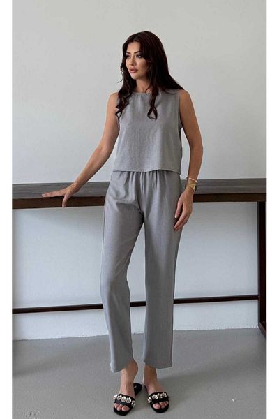 mor butik Purple Boutique Women's Gray Design Double Set Arya01001