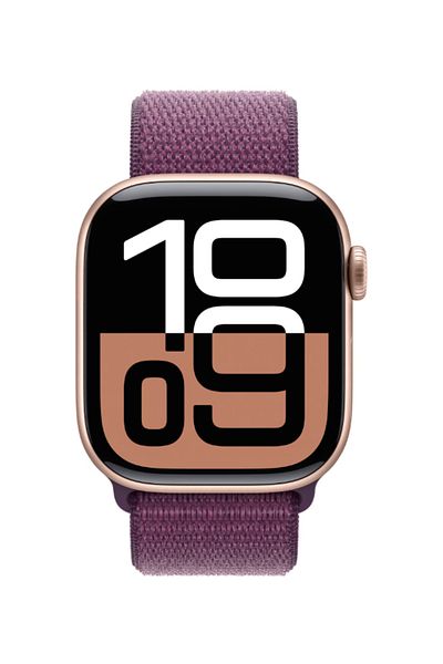 Apple Watch Series 10 GPS 42mm Rose Gold Aluminium Case with Plum Sport Loop