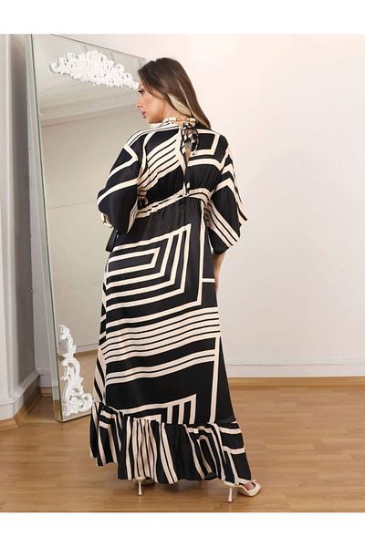 Ecenin Favorileri Rochie de damă maxi din satin de bumbac cu model