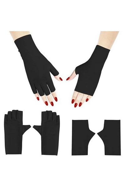 Lumely Gloves for Gel Nail Lamp,Art Skin Care Fingerless Anti Glove Protect Hands from Harm (Black)