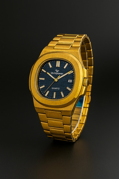 Goldpower ساعة يد رجالية من الفولاذ موديل باتيك فيليب مع تقويم