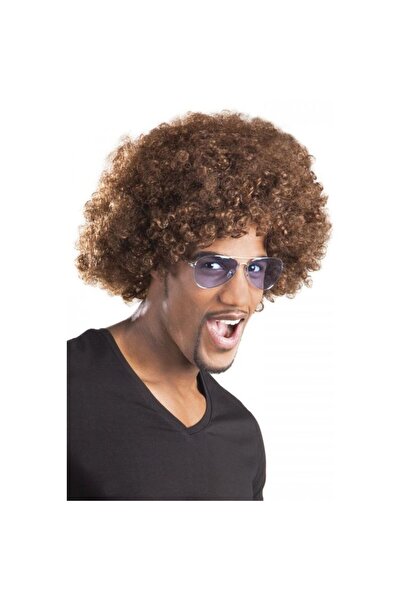 ForWhat Perucă maro ondulată Afro Bonus pentru birou, acasă, birou, activități, spectacol, costum