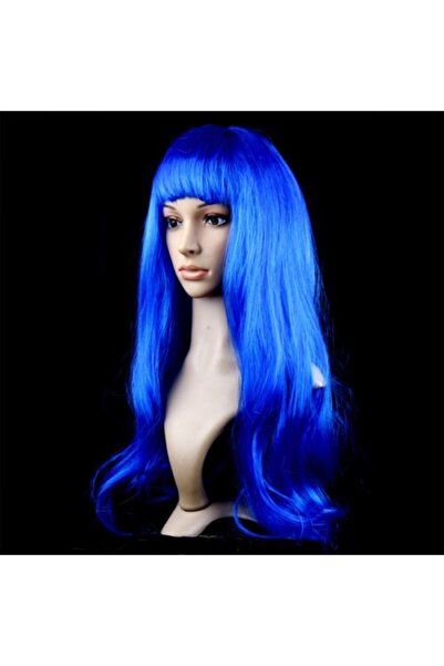 ForWhat Perucă lungă de petrecere albastră pentru birou, acasă, birou, activi...
