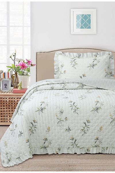 Bikaya Home طقم مفرش سرير مفرد منقوش بكشكشة - 180x240 سم