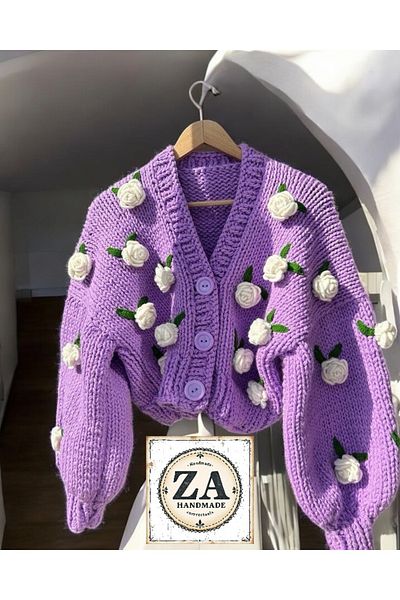 ZAHandmade Hand-knitted rose cardigan