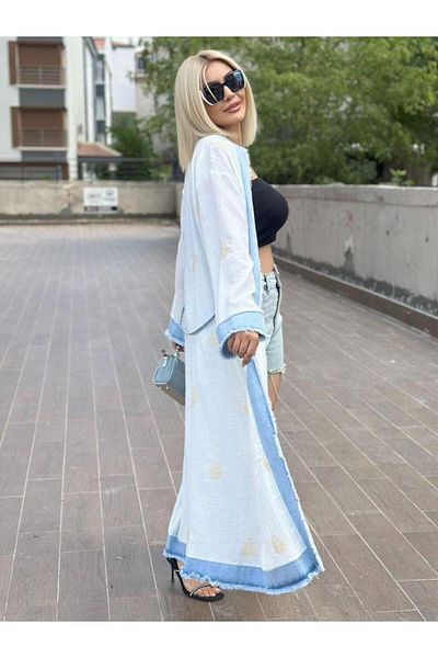 Robin 38056 Kimono brodat albastru
