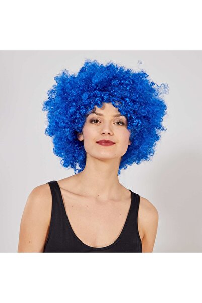 ForWhat Perucă afro ondulată albastră, păr bonus pentru birou, acasă, birou, activități, spectacol, costum