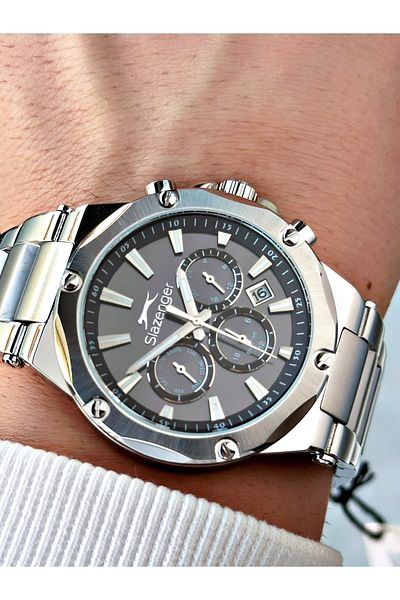 Slazenger 10 Atm Waterproofness Steel Cord Steel Case Men Wrist Watch 2501.0Bmr