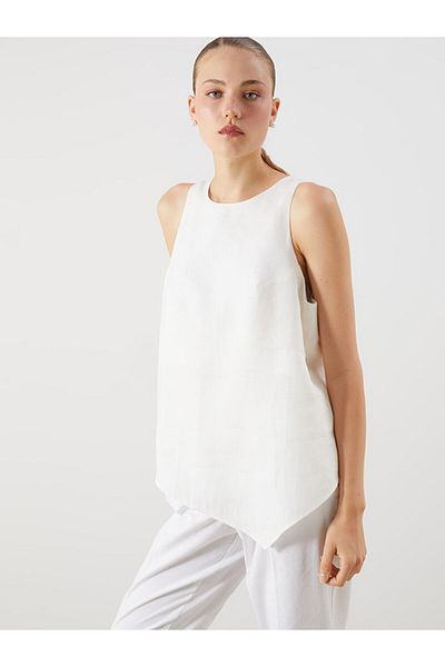 LC Waikiki New Season Crew Neck Linen Blend Asymmetric Cut Blouse - S5O518Z8
