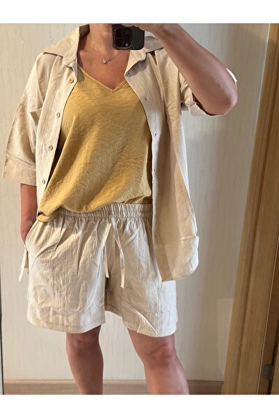 SKYstyles Licardi keten şortlu gömlek takım