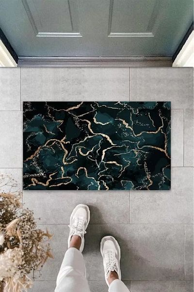 Artızon Green-Gold Digital Modern Door Mat - Outdoor K-3129