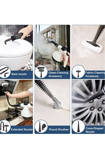 Denx منظف بخاري، مضغوط بقوة 1000 واط للتنظيف، منظف بخاري محمول للاستخدام المنزلي مع عصاية طويلة للارضيات