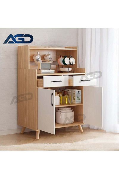 AGD Kitchen Storage Cabinet, Sideboard and Coffee Corner, with 2 Doors and 2 Drawers, Suitable for Kitch