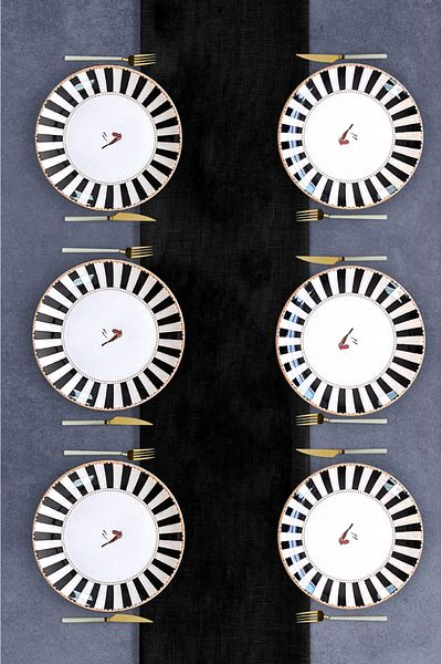 Erbaşlar Lux Ceramic Love Black Pattern Cake Set for 6 People Cake Plate (20 cm)