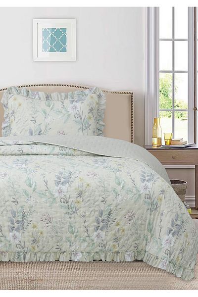 Bikaya Home طقم مفرش سرير مفرد منقوش بكشكشة - 180x240 سم