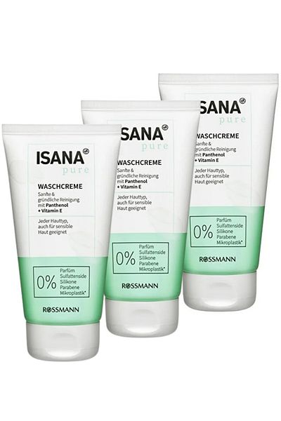 ISANA Vegan Face Wash Cream Pure Panthenol and Vitamin E 150 ml (3 Pieces)