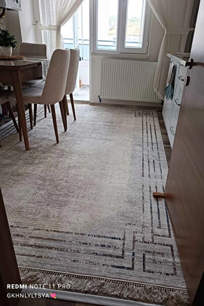 CENTER AVM Bej Halı Leke Tutmaz Makinede Yıkanabilir Kaymaz Taban Mutfak Halısı