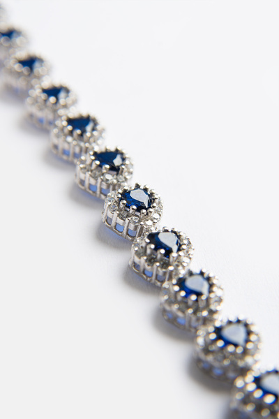 Luve Silver 925 Ayar Lacivert Zirkon Taşlı Kalpli Su Yolu Kadın Gümüş Bileklik