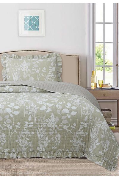 Bikaya Home طقم مفرش سرير مفرد منقوش بكشكشة - 180x240 سم