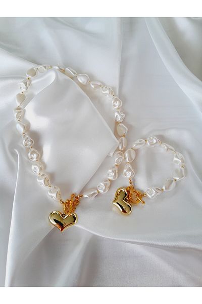 Minnoş Dükkan Pearl Necklace Bracelet Set