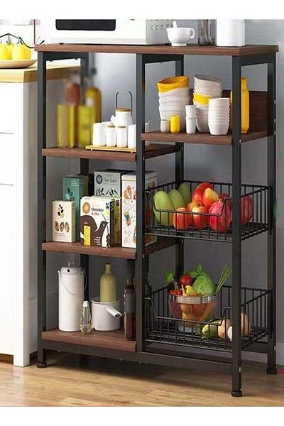 AGD Multi Functional and Layered Kitchen Storage Rack with Metal Frame and Microwave Oven Holder