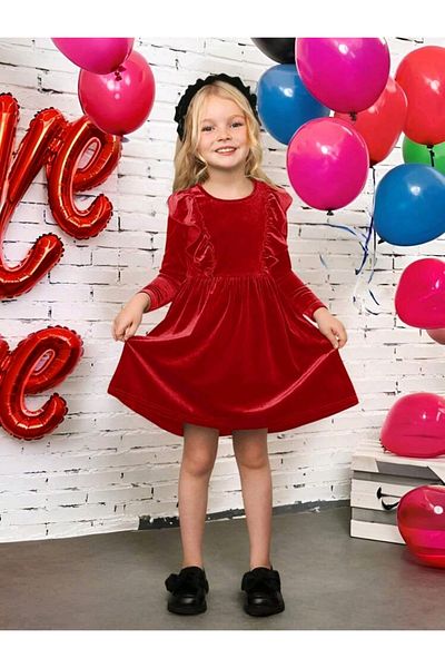 OEM Long sleeve dress, velvet, red, 7 years, 122 cm
